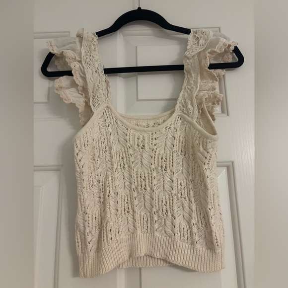Anthropologie Ruffled Sleeve Garden Pointelle Knit Sweater Tank - Picture 3 of 4